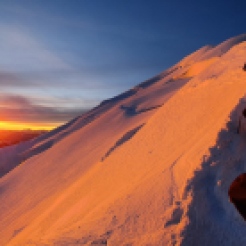 glorious sunrise near summit of Mont Blanc